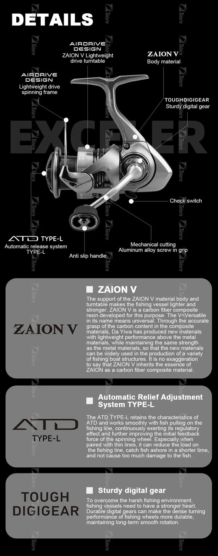 Daiwa Original 2023 New Exceler Lt Spinning Fishing Reel 5/1 Ball Bearings 5.2-6.2:1 Airdrive Rotor/Bail Zaion V Body Atd Type L EcoCampers