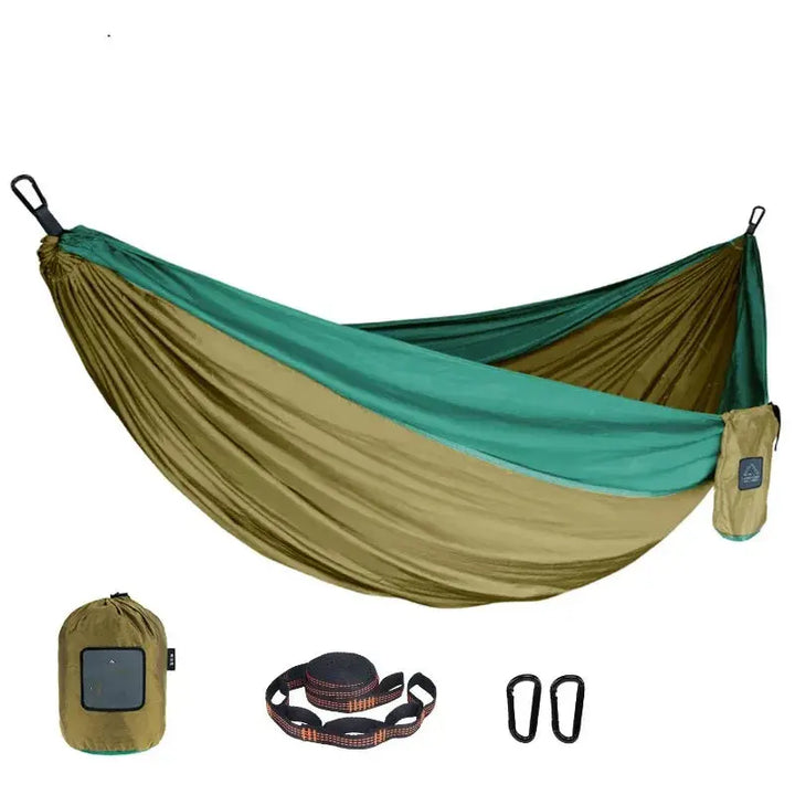 Outdoor Single Person Camping Hammock With Nylon Color Matching Hammock High Strength Parachute Fabric Portable Hanging Bed EcoCampers