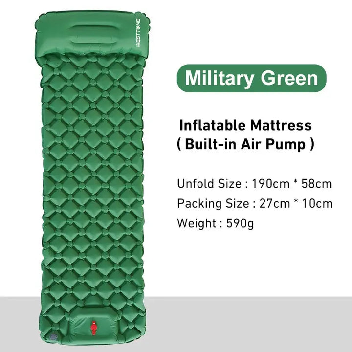 Outdoor Sleeping Pad Camping Inflatable Mattress Built-in Pump Ultralight Air Cushion Travel Mat With Headrest For Travel Hiking EcoCampers