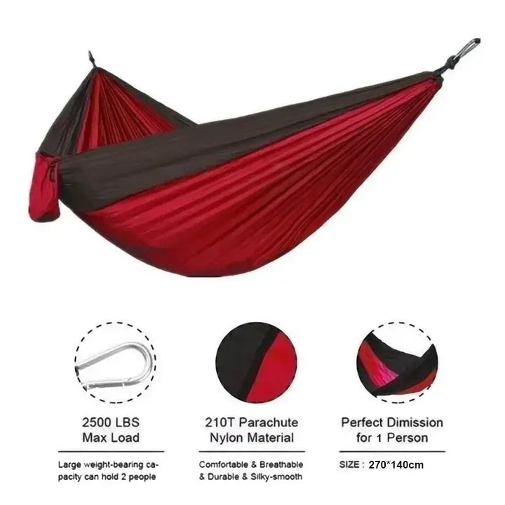 Outdoor Single Person Camping Hammock With Nylon Color Matching Hammock High Strength Parachute Fabric Portable Hanging Bed EcoCampers