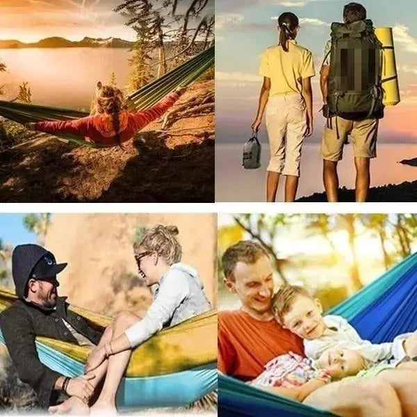 Outdoor Single Person Camping Hammock With Nylon Color Matching Hammock High Strength Parachute Fabric Portable Hanging Bed EcoCampers