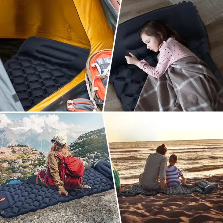 Outdoor Sleeping Pad Camping Inflatable Mattress Built-in Pump Ultralight Air Cushion Travel Mat With Headrest For Travel Hiking EcoCampers