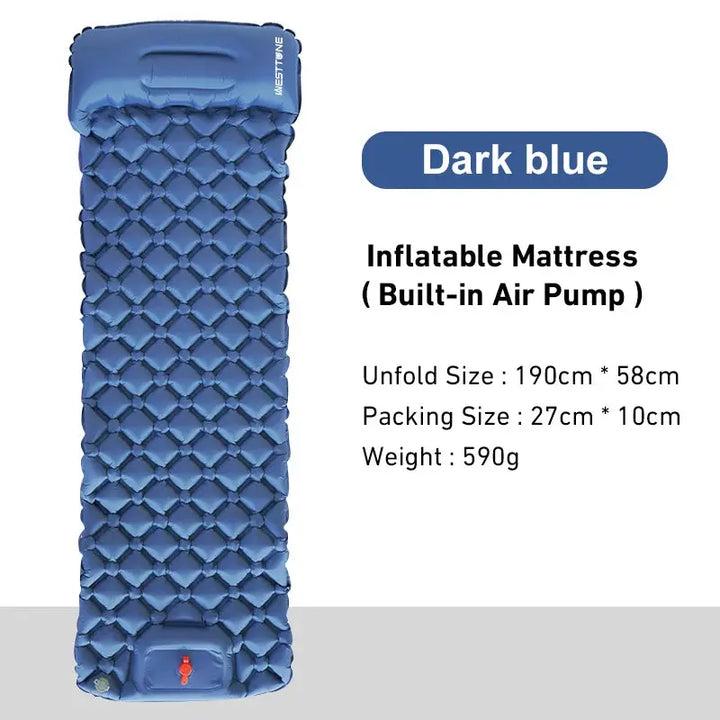 Outdoor Sleeping Pad Camping Inflatable Mattress Built-in Pump Ultralight Air Cushion Travel Mat With Headrest For Travel Hiking EcoCampers