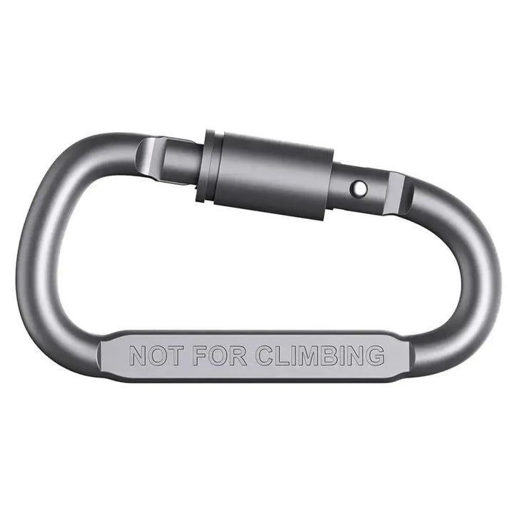 Mini carabiner hook with "Not for Climbing" label, made from robust aluminum alloy, ideal for multifunctional hanging and camping.