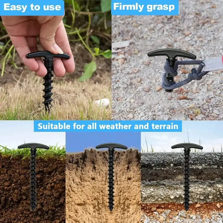 Outdoor camping tent pegs, easy to use and firmly grasp, suitable for all weather and terrain, screw anchor stakes.