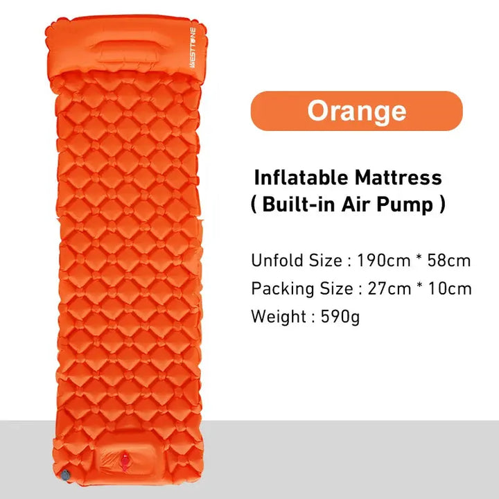 Outdoor Sleeping Pad Camping Inflatable Mattress Built-in Pump Ultralight Air Cushion Travel Mat With Headrest For Travel Hiking EcoCampers