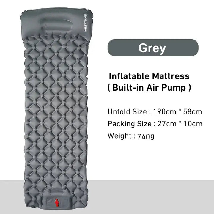 Outdoor Sleeping Pad Camping Inflatable Mattress Built-in Pump Ultralight Air Cushion Travel Mat With Headrest For Travel Hiking EcoCampers