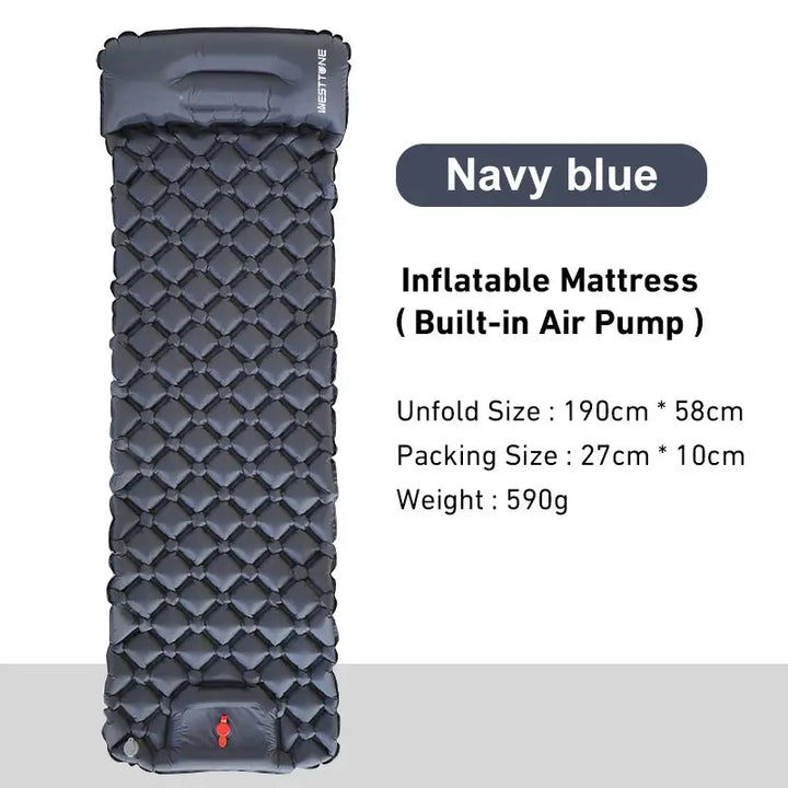 Outdoor Sleeping Pad Camping Inflatable Mattress Built-in Pump Ultralight Air Cushion Travel Mat With Headrest For Travel Hiking EcoCampers